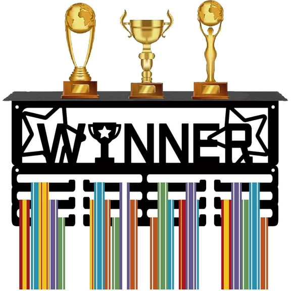 Winner Medal Holder Medal Hanger Medal Rack Display Wall Mounted Hanging Awards with Trophy Shelf 4 Rows Hold 70  Medals Gift