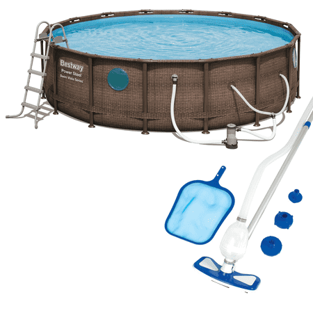 Bestway Power Swim Vista 16x4 Foot Above Ground Pool Set w/ Pump & Cleaning (Best Way To Clean Ipad)