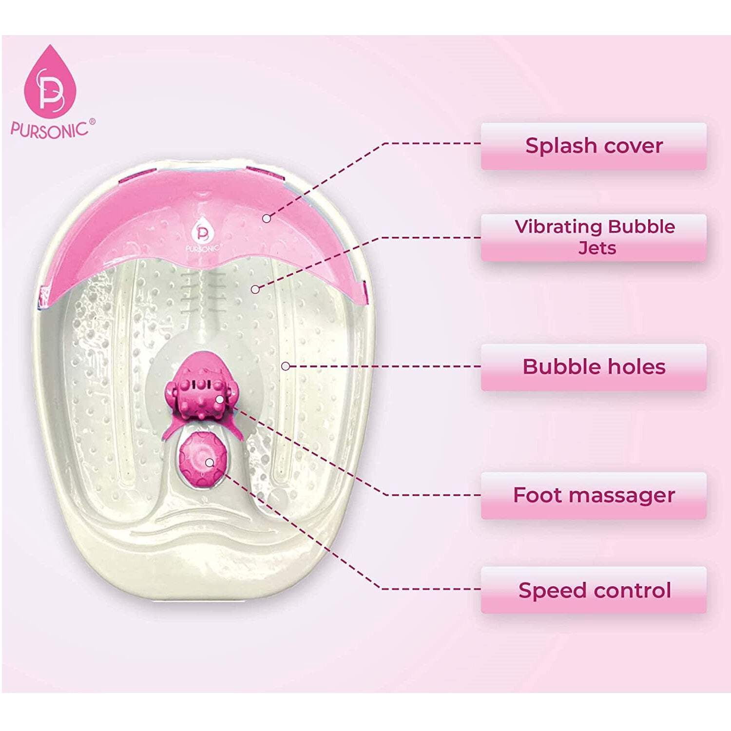 Pursonic HMG700PK Foot Spa Bath Massager with Tea Tree Oil Foot Salts, Pink