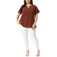 thumbnail image 2 of Agnes Orinda Women's Plus Size St. Patrick's Day Tops Swiss Dots Short Sleeve Notched Neck Spring Summer Blouses 1X Caramel, 2 of 7