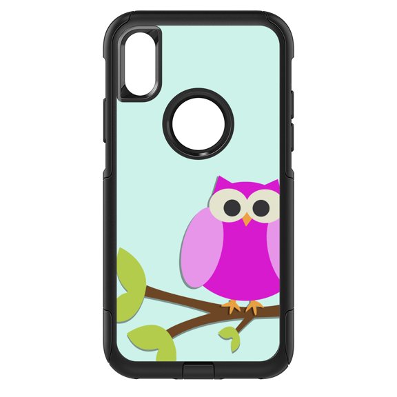DistinctInk Custom SKIN / DECAL compatible with OtterBox Commuter for iPhone XR (6.1" Screen) - Pink Owl Cartoon - Cartoon Owls