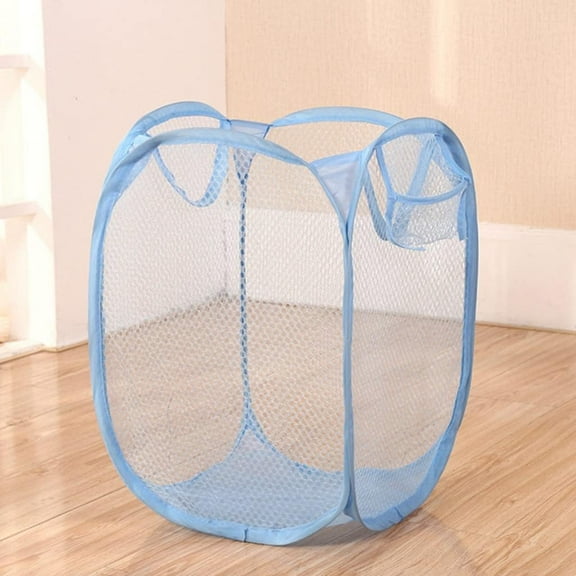 1pc Foldable Laundry Hamper Mesh Storage Basket for Dirty Clothes for College and Home Organization BLUE
