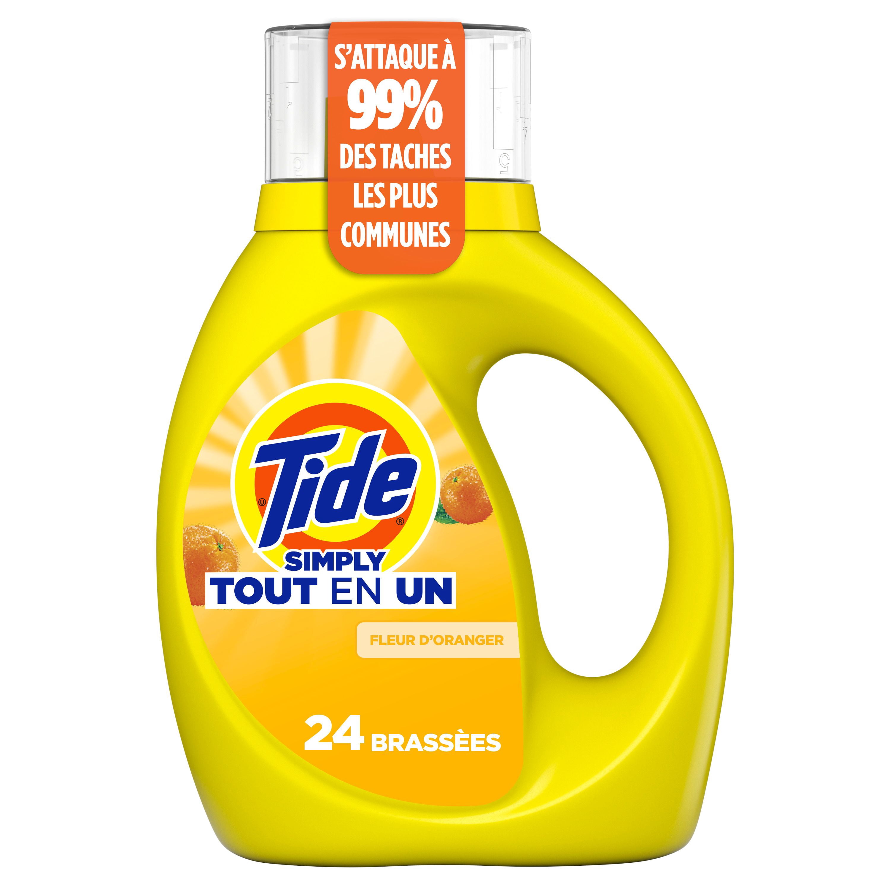 Détergent à lessive liquide Tide Simply Tout-en-un, parfum Fleur d’oranger, 24 brassées