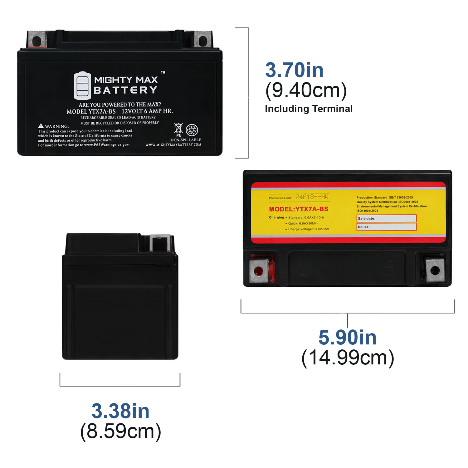 YTX7A-BS Battery Replaces Yacht Duralast Koyo WestCo + 12V 1A Charger - image 4 of 6