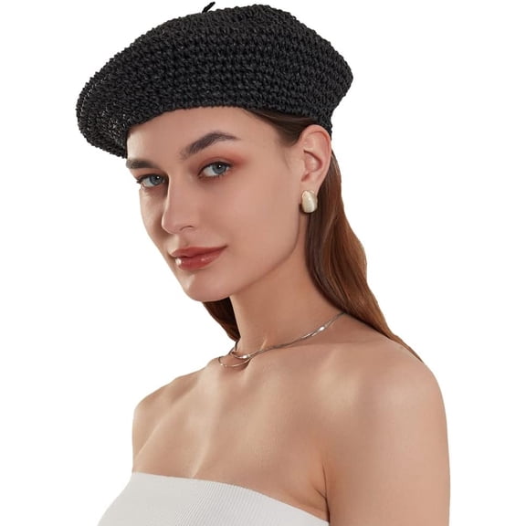 Straw Beret Summer French Beret Hats for Women Artist Crochet Beret