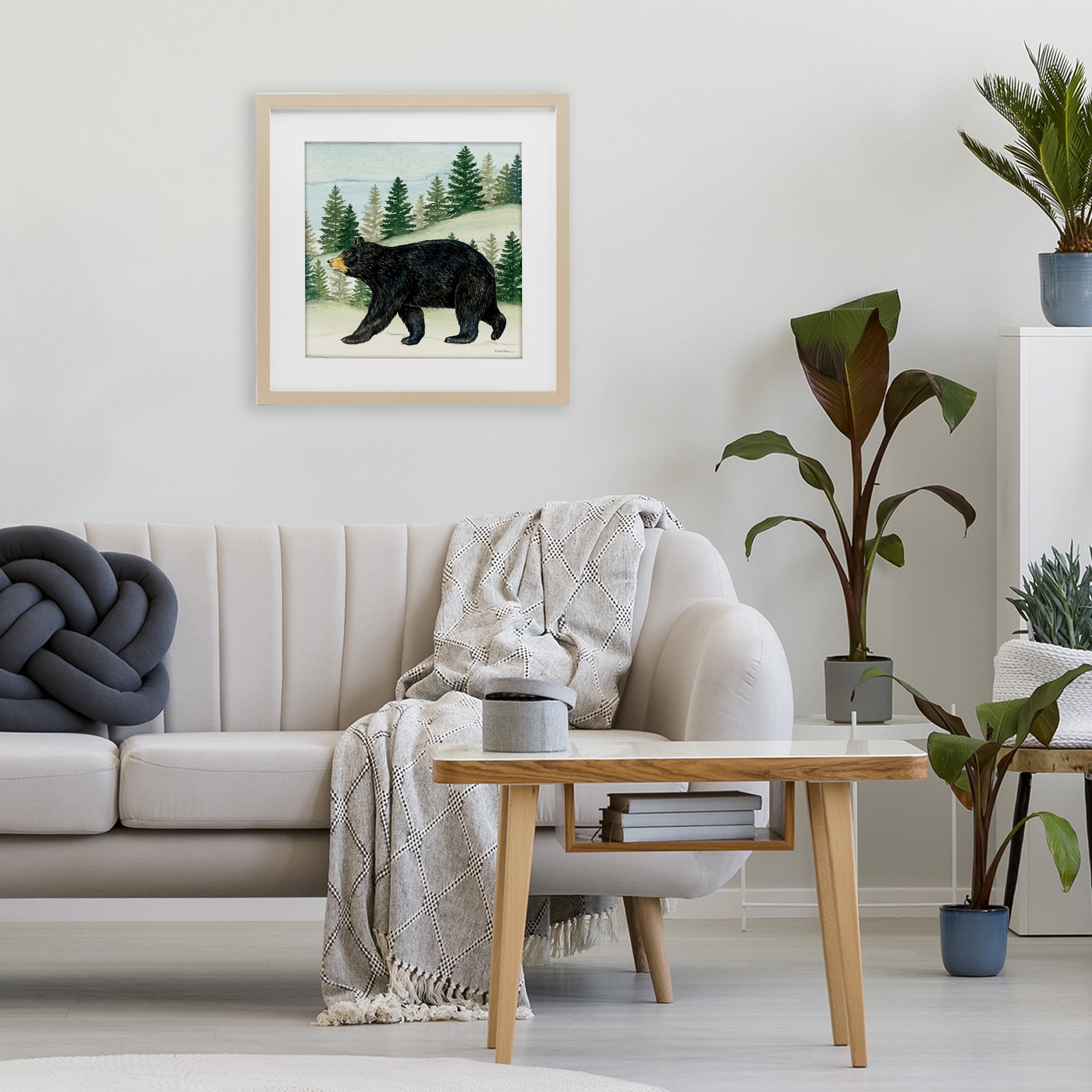 Stupell Industries Black Bear In Woods Birch Framed Print Under Glass, design by Deb Strain