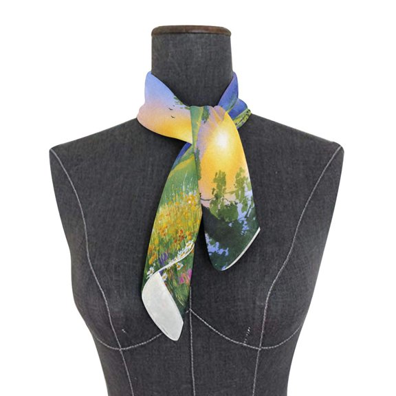 Square Scarf 24x24 Inch Watercolor Sunset Country Path Silky Satin Sun Protection Neck Scarf for Women Multi-Purpose Head Wrap Bandana for Hair Bag Decoration