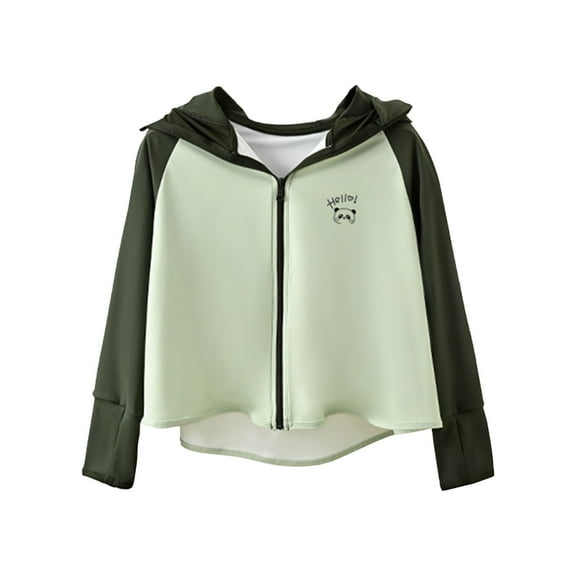 Xfvqtps Kids Light Jacket Cooling Sun Protection Hoodie Full Zip up Long Sleeve Cartoon Animals Print Summer Shirts UV for Outdoor Hiking Army Green