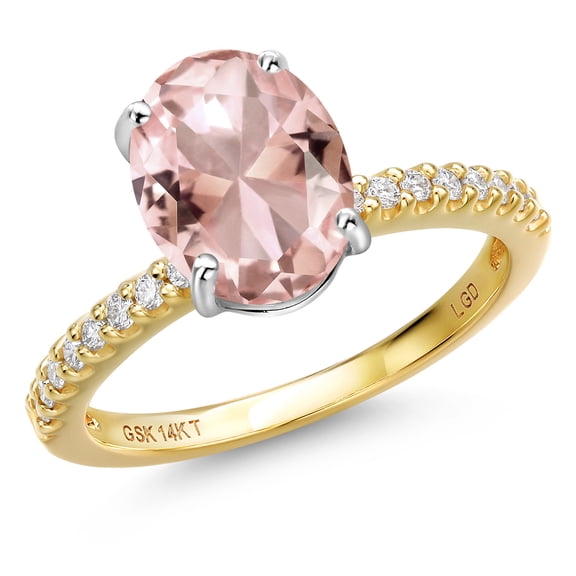 Gem Stone King 14K Two Tone Gold Peach Nano Morganite and Lab Grown Diamond Engagement Ring for Women | 2.48 Cttw | Oval 10X8MM | Gemstone October Birthstone | Size 7