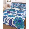 thumbnail image 3 of Quilts Twin-XL Size Bedding Set, Blue Boho Floral Lightweight Quilted Comforter, Abstract Art Paisley Flower Soft Reversible Bedspread Coverlet with Pillow Covers for All Season, 68" x 98", 3 of 7