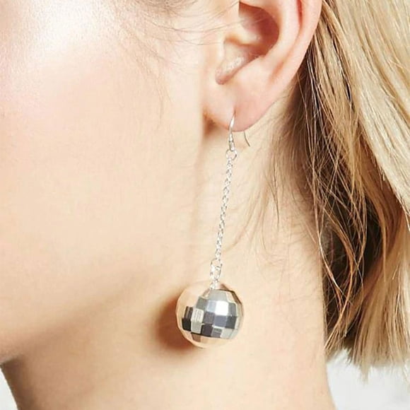 1 Pair Disco Ball Earrings Stylish Gold Silver Unique Dangle Party Ear Dangle Aesthetic Jewelry 70's Fashion Accessory for Women Girls Silver
