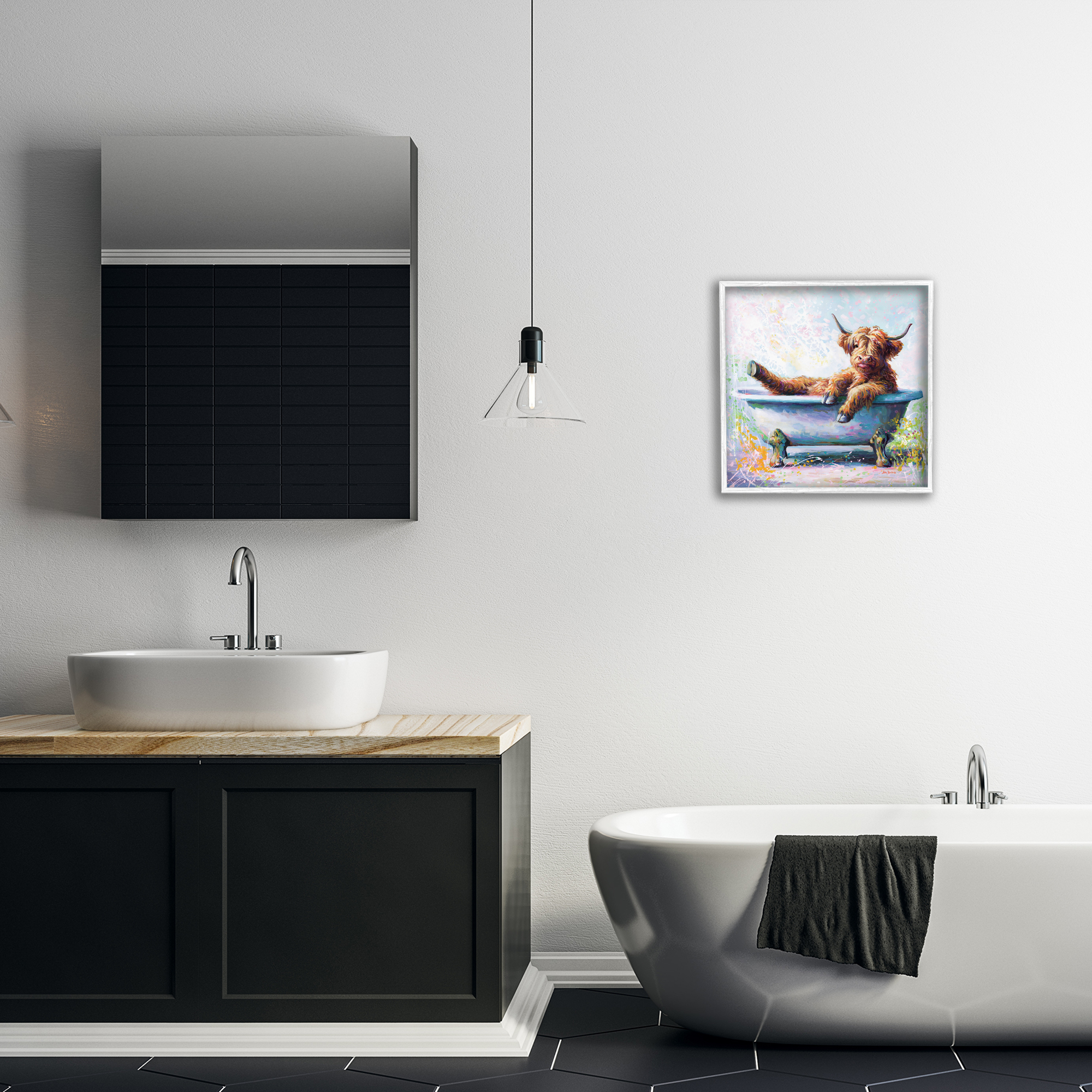 Stupell Industries Splashing Baby Cow Typography Painting White Framed Art Print Wall Art, 17 x 17