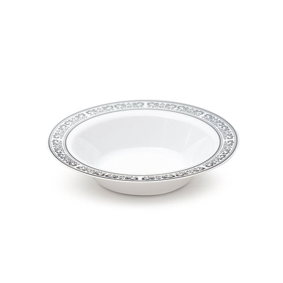 Serviette Collection Combo Pack - White Bowls w/Elegant Silver Border Soup & Dessert Bowls, 32 count