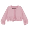 thumbnail image 3 of Curuila Children Girls Coat With Tassels Long Sleeve Solid Color Crew Neck Jacket For Girls Spring Autumn Comfort Outerwear Size 13-14 Years, 3 of 8