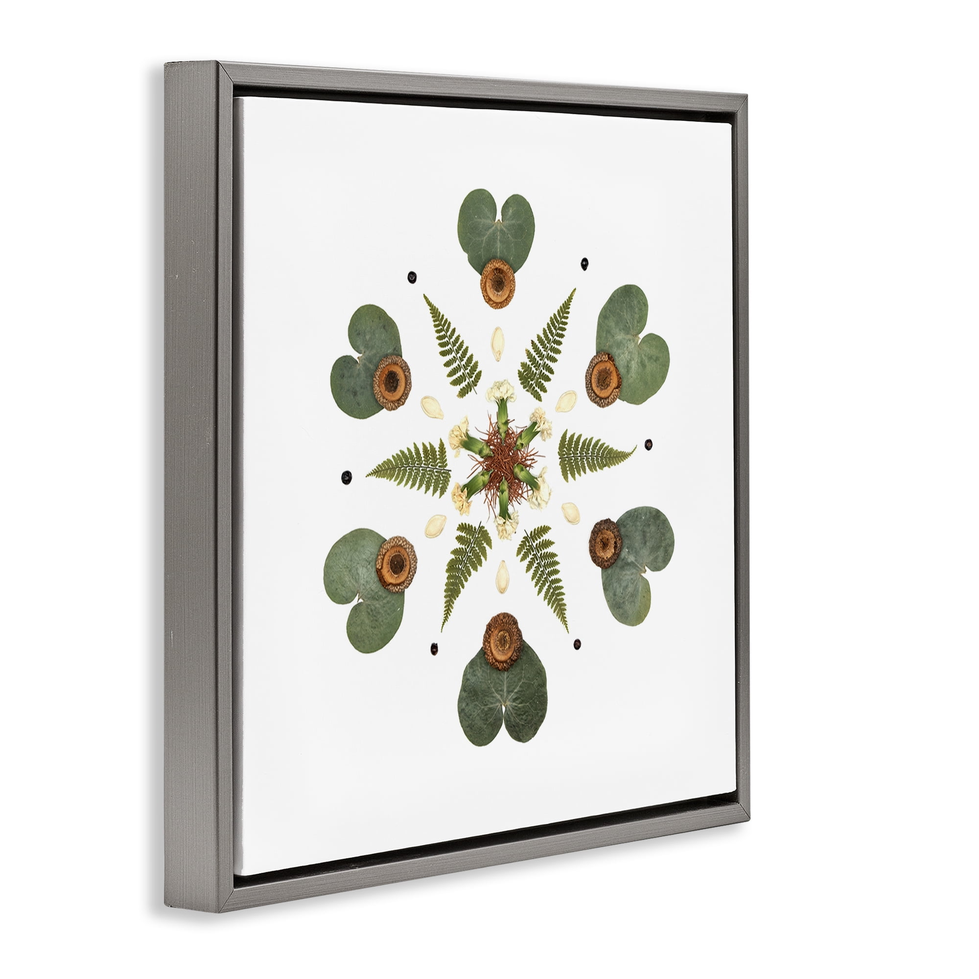 Stupell Industries Lily Pad & Fern Mandala Gray Framed Floater Canvas Wall Art, design by Beth Adoette