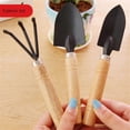 thumbnail image 2 of 3pc Wood Wooden Gardening Garden Hand Tool Set Cultivator Fork Trowel Shovel Kit, 2 of 5