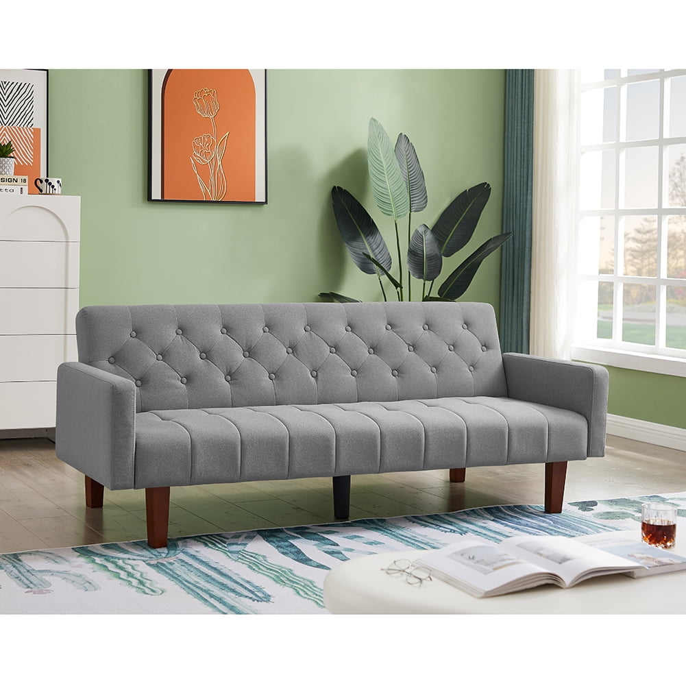 Resenkos 75" Linen Fabric Sleeper Sofa Bed Convertible Loveseat Futon Folding Sleeper Sofa Bed Gray