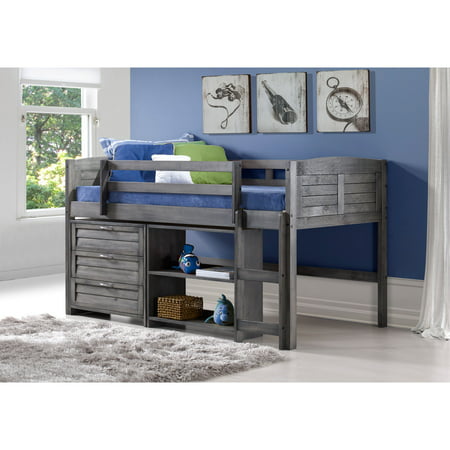 Donco Kids  Louver Low Loft Antique Grey 3-in-1 Twin Bed, Chest, and Book