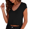 thumbnail image 4 of Ruimatai Womens V Neck Short Sleeve Cropped T Shirt Casual Loose Fit Crop Tops for Daily Wear, 4 of 6