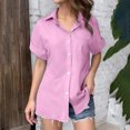 thumbnail image 2 of Shirts for Women Work Tops for WomenSolid Color Linen Short Sleeve Casual Loose Shirt, 2 of 5