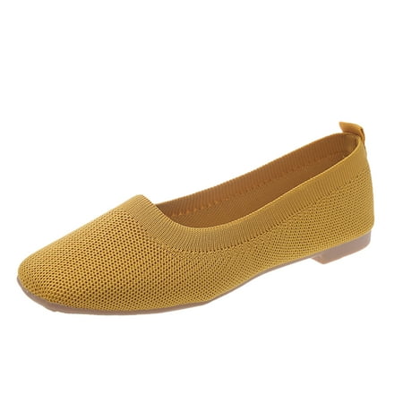 KELINFONG Womens Flat Ballet Shoes Knit Flat Shoes for Women Square Toe Slip on Flats for Dressy Casual Office Work