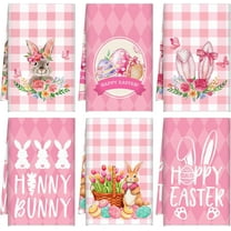 6 Pcs Easter Kitchen Towels Pink Bunny Dish Cotton Buffalo Plaid Happy Easter Hand Rabbits Spring Flowers Eggs Tea Towels for Bathroom Home Housewarming Gift