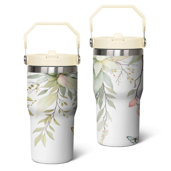 20 Oz Tumbler Green Leaves Tumbler with Lid and Straw, Birthday Gift Cup for Friend Women Men Coffee Travel Mug Thanksgiving Day Halloween Christmas Gift Water Bottle
