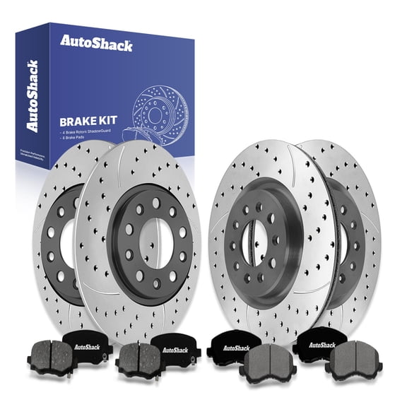 AutoShack Front Vented & Rear Solid Drilled & Slotted E-Coated Brake Rotors   Premium Ceramic Pads 12-PC Brake Kit Replacement for 2015-2017 Chrysler 200 ShadowGuard