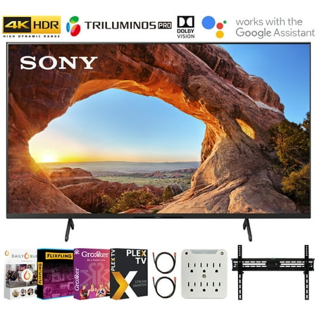 Sony KD43X85J 43 Inch X85J 4K Ultra HD LED Smart TV (2021 Model) Bundle with Premiere Movies Streaming 2020 + 30-70 Inch TV Wall Mount + 6-Outlet Surge Adapter + 2x 6FT 4K HDMI 2.0 Cable