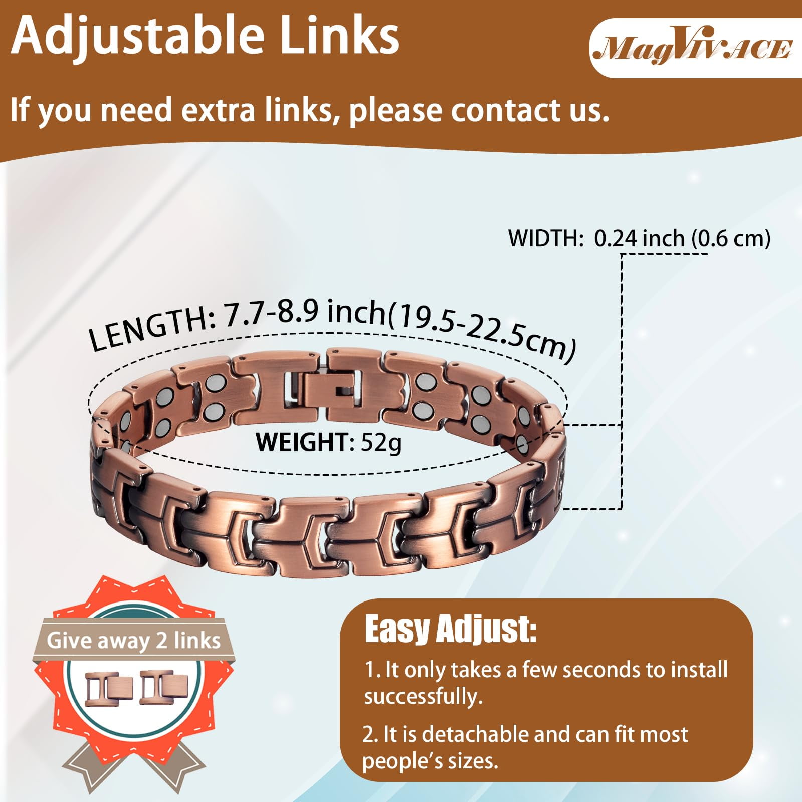 Wollet 3X Magnetic Copper Bracelets for Men, Copper Jewelry Gift Set, Set of 2