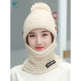 thumbnail image 2 of Deago Womens Winter Knitted Balaclava Pompom Beanie Hat Scarf Set Fleece Lined Thick Warm Skull Cap Cycling Ski Mask (Beige), 2 of 6