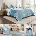 thumbnail image 6 of Quilts King Size, Light Blue Grey Palm Leaves Soft Comforter Bedding Set for Bed, Summer Tropical Plants Botanical Lightweight Quilted Bedspread with Pillow Cover(2 Pieces) All Season, 96x106 Inch, 6 of 9