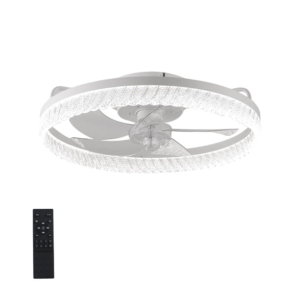 JUYG 19" White Feather Bedroom Fan Light, Remote, Dimmable, 7 Blades