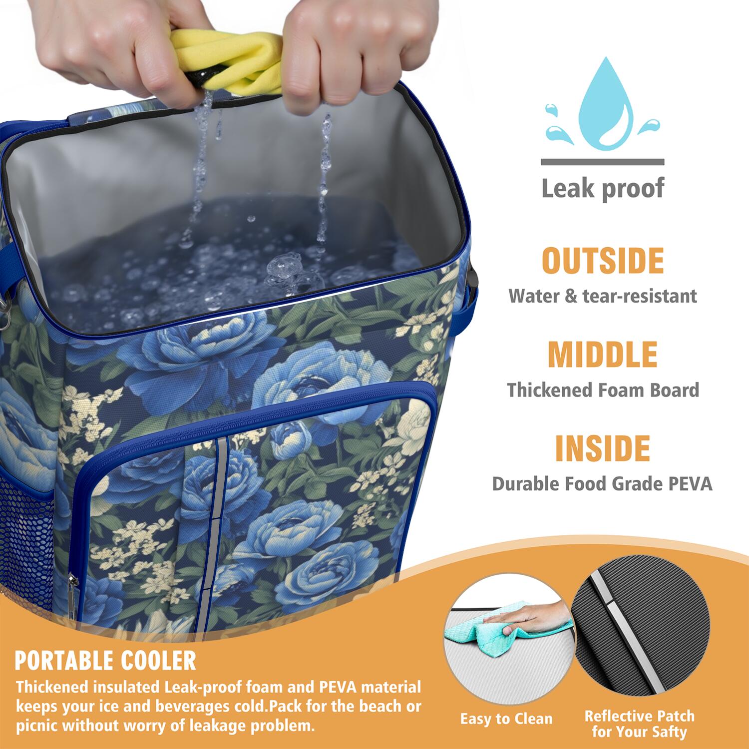 Travel Cooler Bag - Pioneer Flower Floral Print Pattern Camping Beer Cooler Backpack with Bottle Opener- Waterproof Insulated Picnic Backpacks - Cooler Bag for Beach