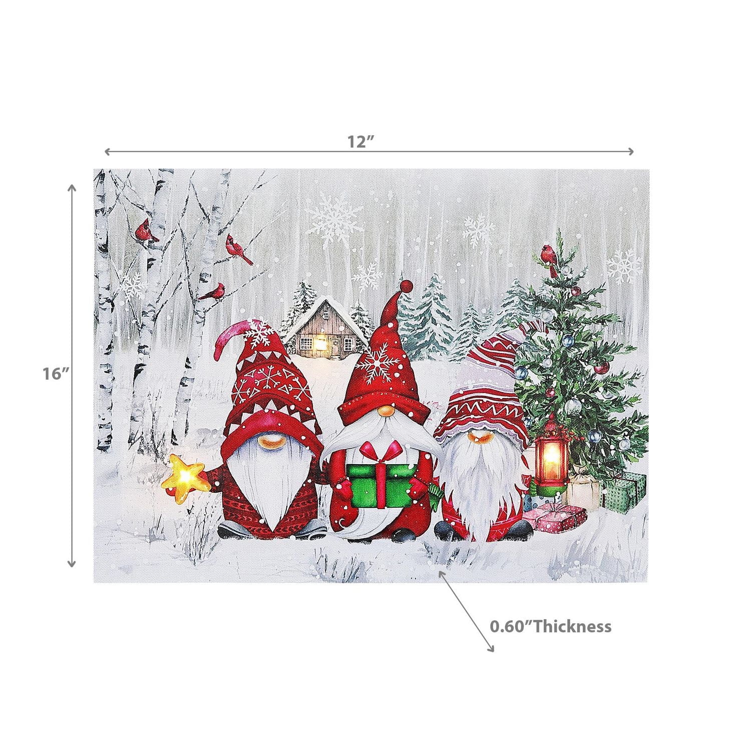 Christmas Led Canvas Wall Art Triple Gnome 12X16
