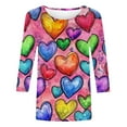 thumbnail image 4 of Yteetum Valentines 3/4 Sleeve Tops for Women Oversized Crewneck Valentine's Day Graphic Printed Short Sleeve T Shirt Womens Casual Round Neck Loose Comfy Loves Heart Print Three Quarter Sleeve Shirts, 4 of 6