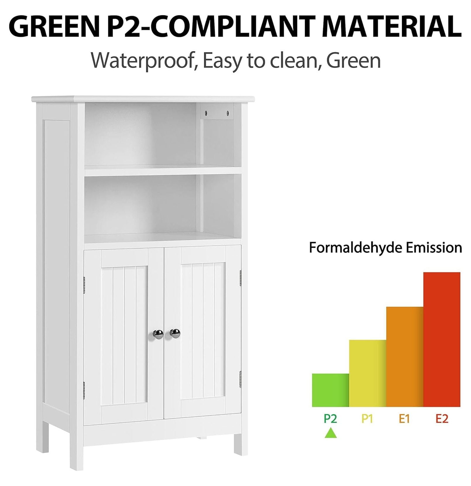 Bathroom Floor Storage Cabinet with 2 Doors and Adjustable Shelf, Side Storage Organizer for Living Room/Hallway, White