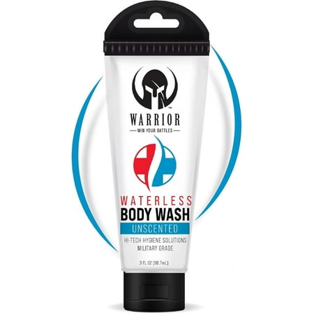 Warrior Waterless Body Wash - USA Made Moisturizing Body Wash - No Rinse Body Wash for Elderly Care Camping & Military Personnel - Unscented & Travel Size Rinse Free Body Wash (3.0 FL OZ)