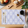 thumbnail image 2 of Blue Flower Placemats Set of 6, Retro Tribal Art Abstract Monochrome Texture Placemats for Dining Table, Place Mats for Kitchen Tabletop, Waterproof Wipeable Dining Table Mats Set, 2 of 9