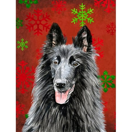 Caroline's Treasures Belgian Sheepdog Red and Green Snowflakes Holiday Christmas 2-Sided Garden Flag