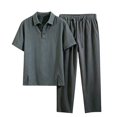thumbnail image 4 of Cagogo Men's Plus Size 2 Piece Outfits Collared Short Sleeve Shirt Wide Leg Pants Casual Sets Solid Lounge Matching Suits Travel Vacation, Dark Gray M, 4 of 5