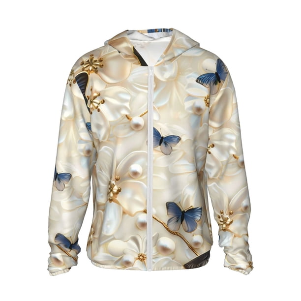 Fotbe Elegant Butterflies And Pearls Chaqueta con Protección Solar UPF 50+ para Hombre y Mujer, Camisa con Capucha y Bolsillos-XX-Large