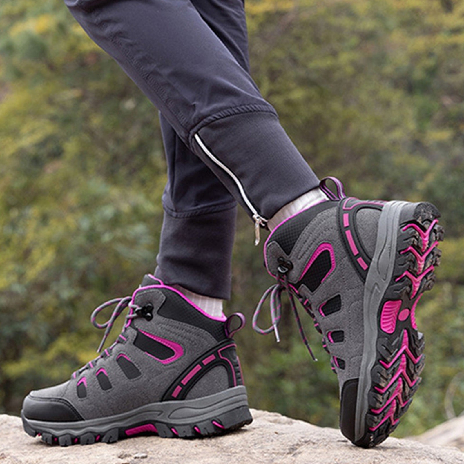 Win s Way Men's High Top Hiking Sneakers, Lightweight Ankle Support Trekking Shoes for Adventure