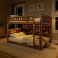 thumbnail image 6 of Full over Full Bunk Bed with Integrated Shelving, Color-Changing Lights & Pegboard for Bedroom,Brown, 6 of 26