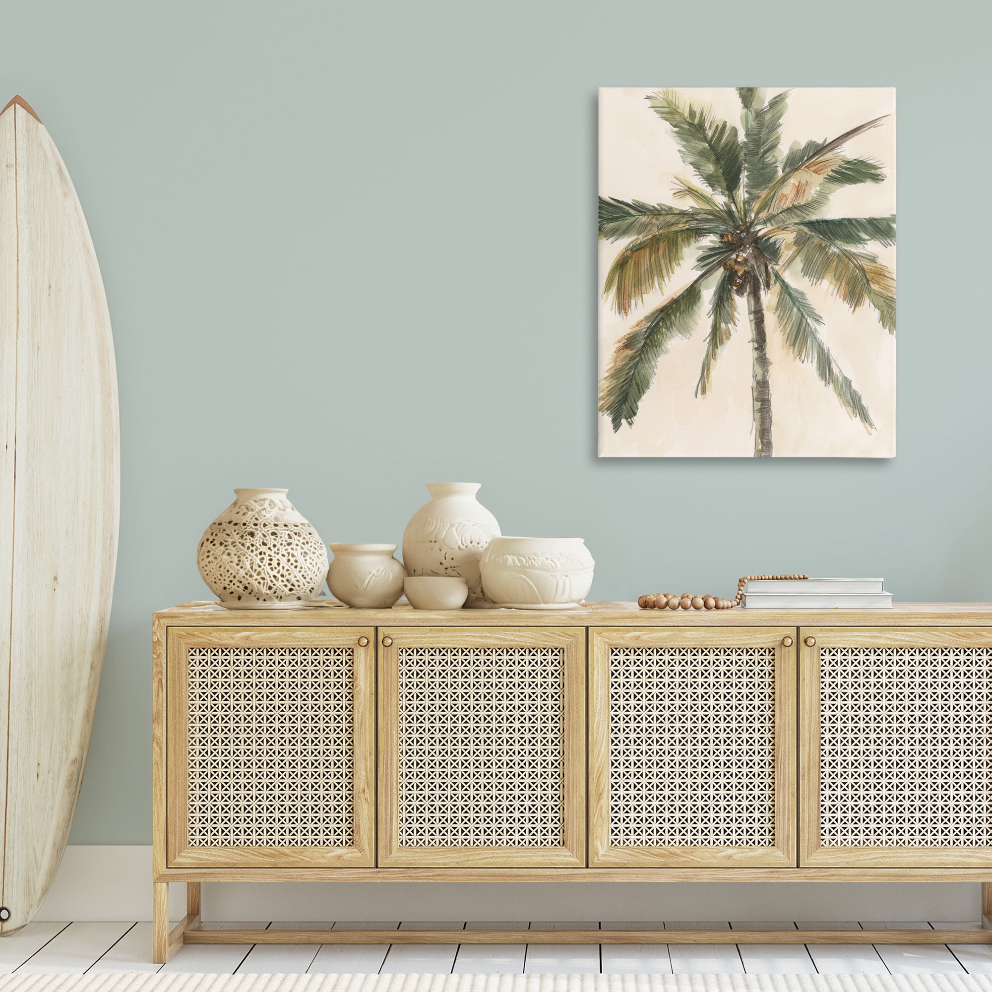 Stupell Industries Palm Tree on Beige Plants & Flowers Painting Wrapped Canvas Art Print Wall Art, 30 x 40