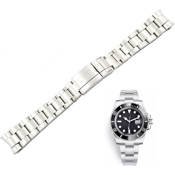 20 21mm Watch Band Stainless Steel Solid Curved End Screw Links Wrist Bracelet For Rolex Submariner Oyster Datejust