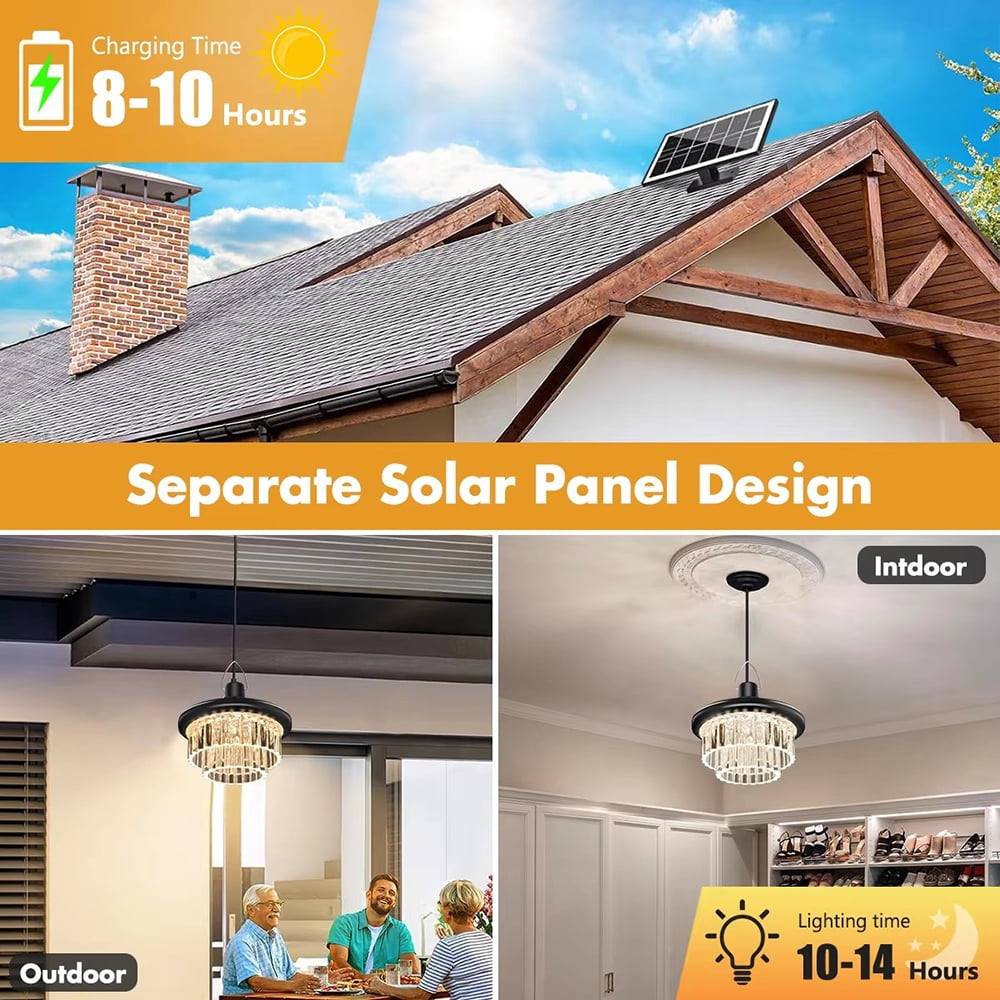 Solar Shed Lights Indoor Outdoor, 7500LM Solar Pendant Lights with Timing Function, Solar Ceiling Lights for Shed Gazebo Barn Garage Home