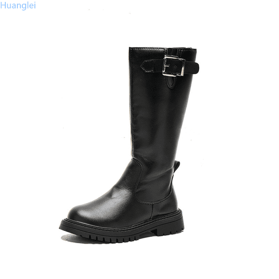 Huanglei Girls Knee High Boots Fashion Soft Sole Versatile Long Boots For Big Kids Autumn Winter Leather Boots Show Performance Lace-Up Zipper Boots 4-4.5 Years