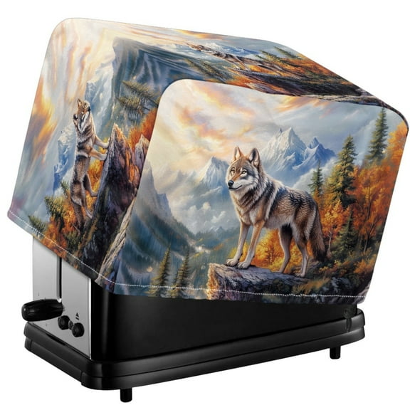 HELLHERO Wolf Mountain Print Toaster Cover Universal 2 Slice with Drawstring, Dustproof Waterproof Easy to Clean Toaster Cover (11.4"x7.8"x7.4")