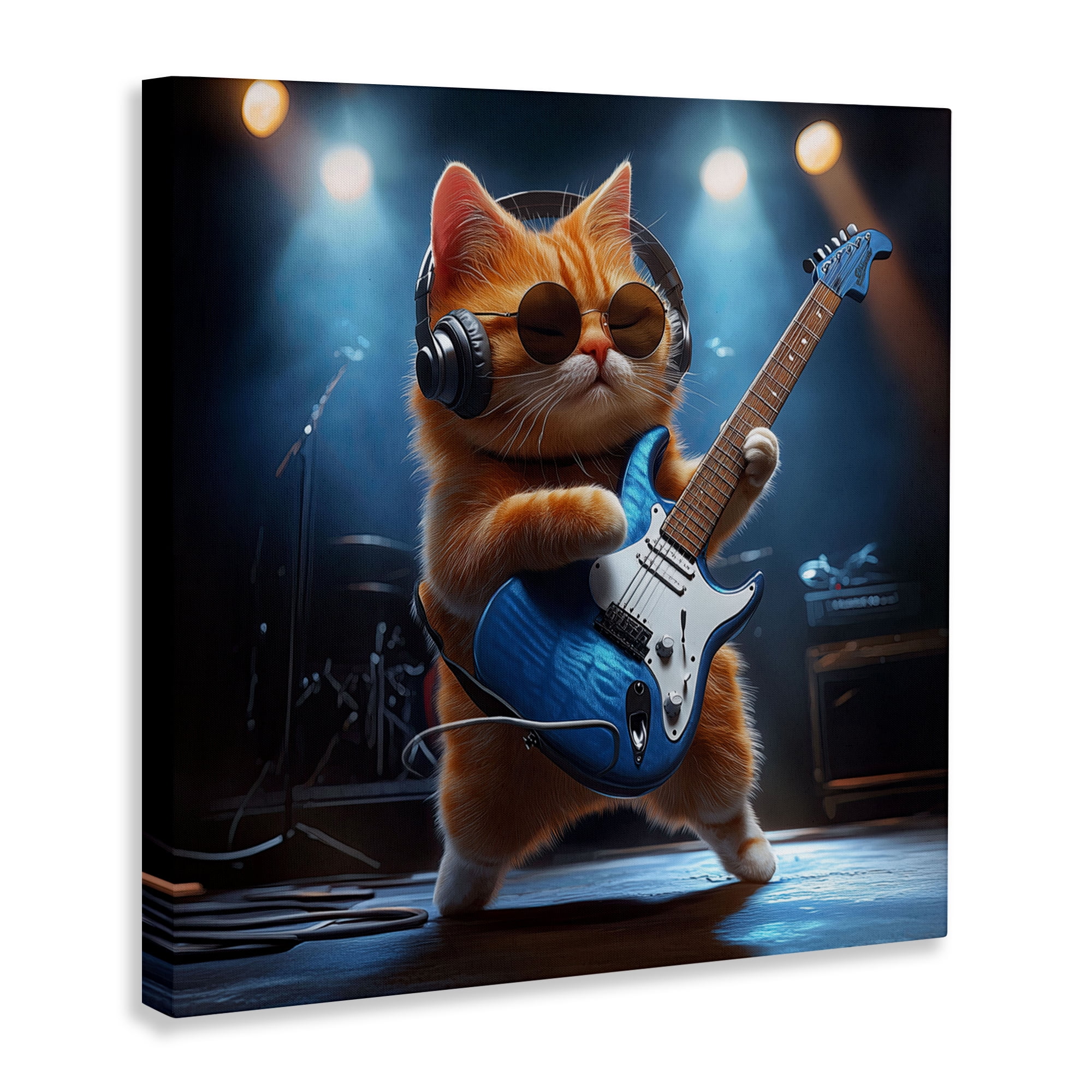 Cat Guitarist in Band Canvas Wall Art, design by Jim Baldwin
